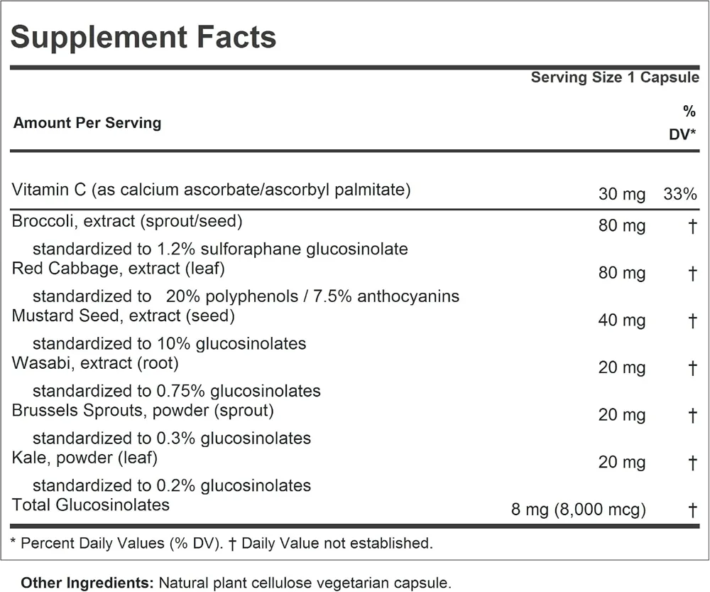 Andrew Lessman Cruciferous Extracts supplement facts panel